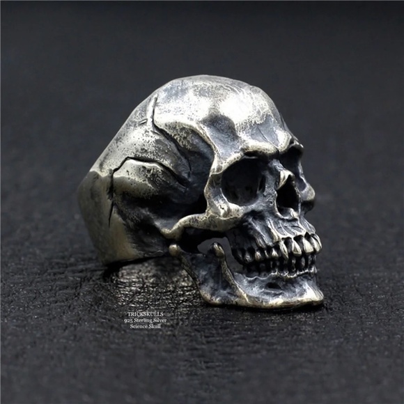 925 Sterling Silver Science Skull Retro Biker Punk Gothic Ring Size 10 11 - Picture 4 of 7